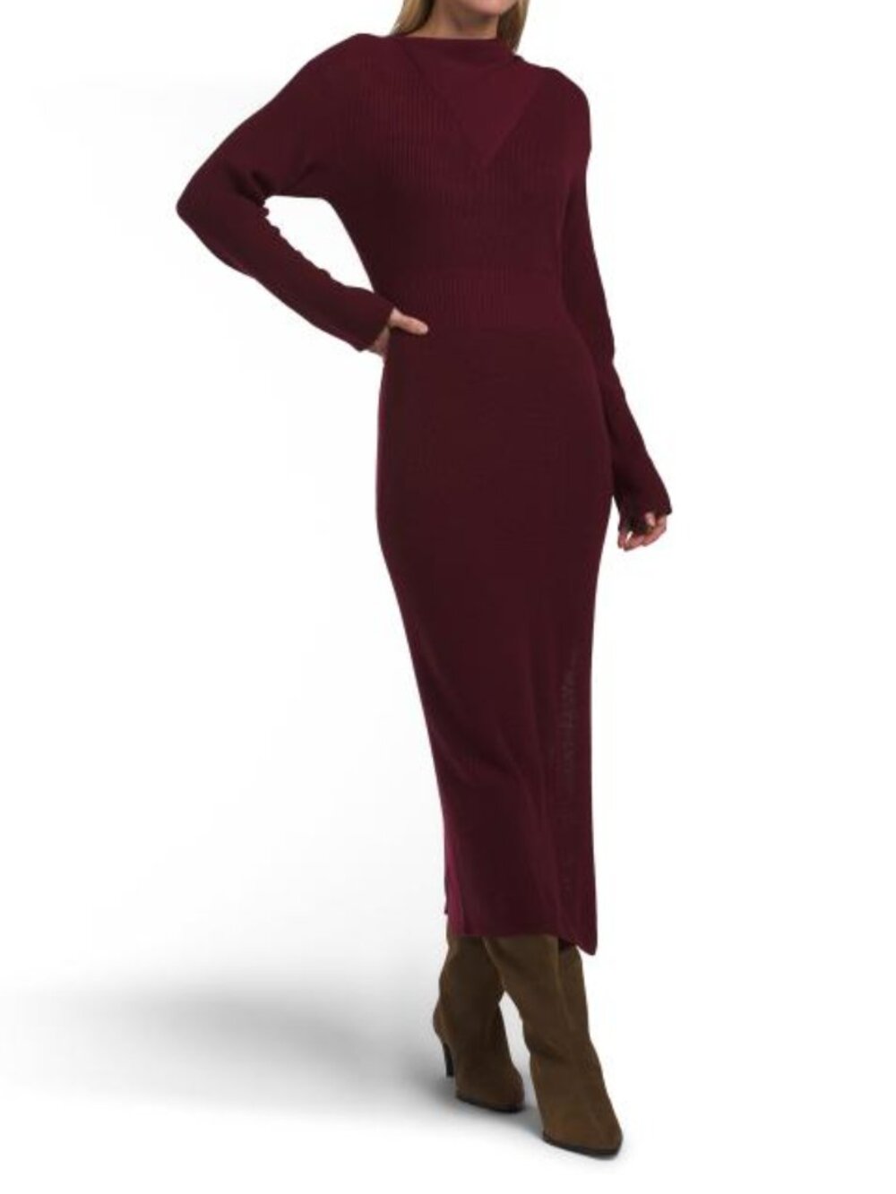 TOCCIN Burgundy Wool Blend Liliana Scarf Sweater Dress